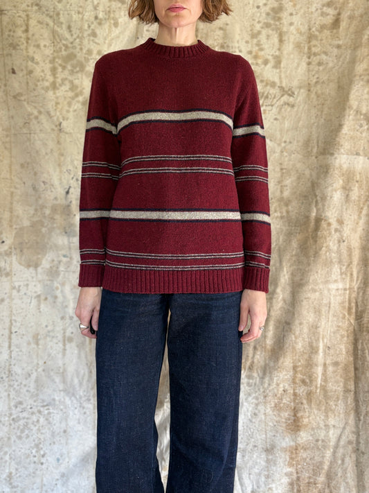 80s Maroon Gray Navy Striped Knit Sweater