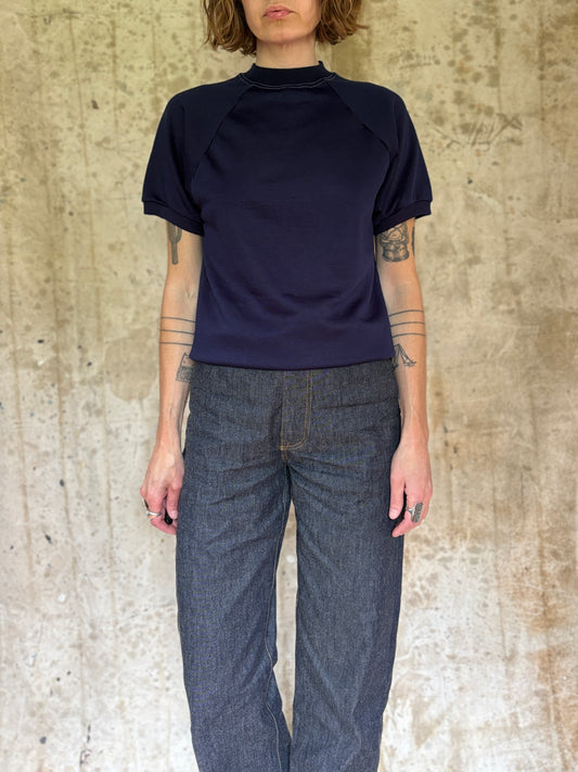70s Blank Navy Blue Short Sleeve Sweatshirt