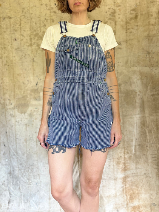 80s Key Imperial Hickory Stripe Overalls Cut-Off Shorts