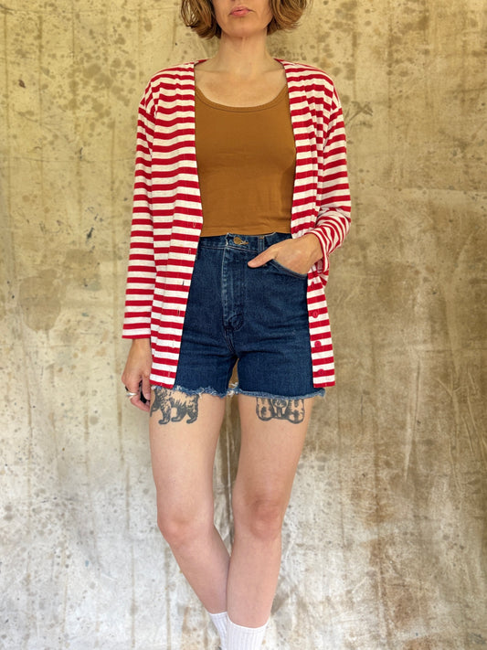 90s Red And White Striped Cardigan Tee