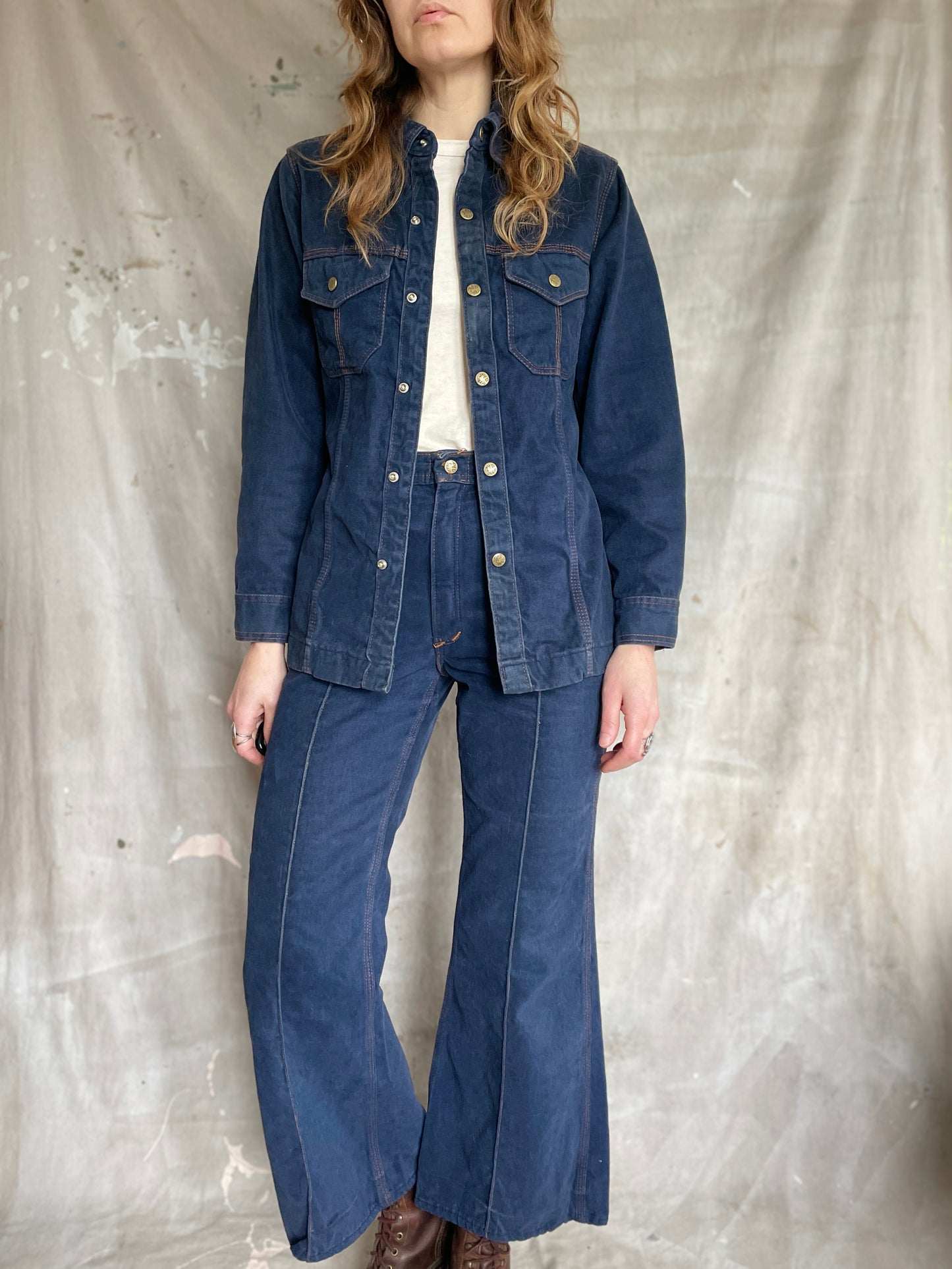 70s Red Snap 2 Piece Denim Set