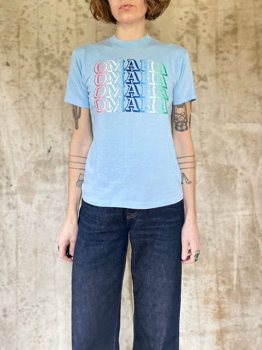80s Omaha Nebraska Rainbow Lettering Tee