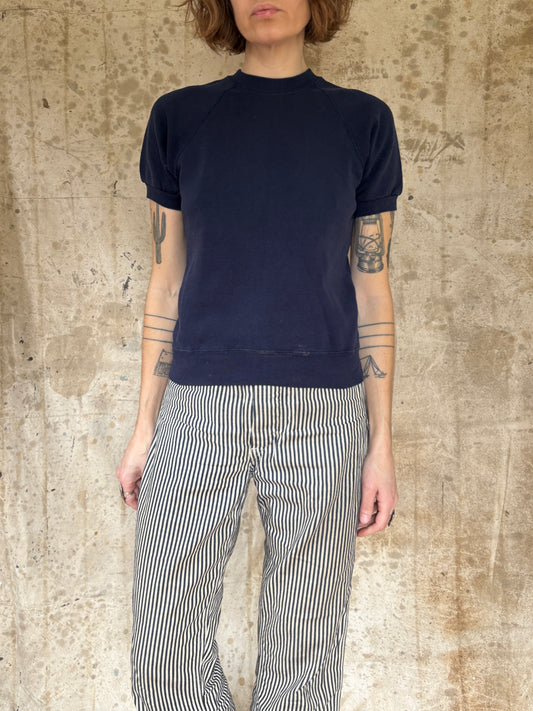 80s Blank Navy Blue Short Sleeve Sweatshirt