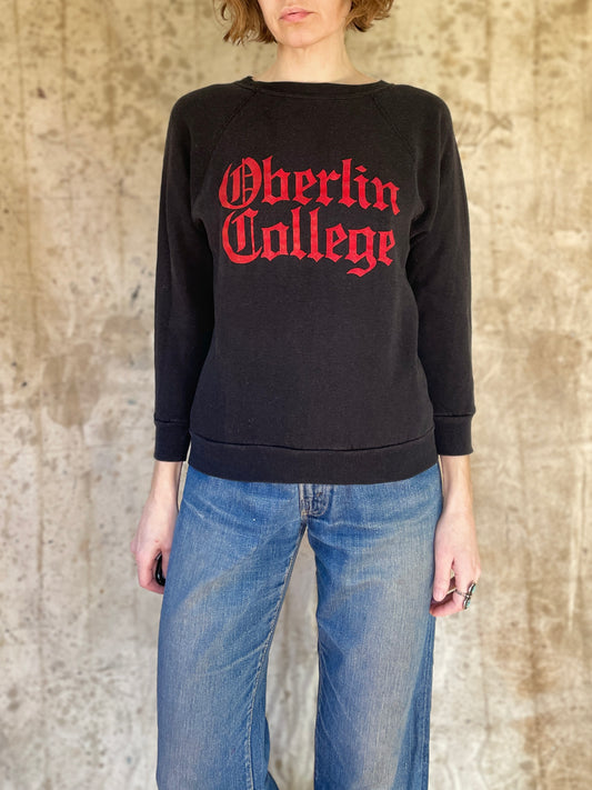 80s Oberlin College Flocked Sweatshirt