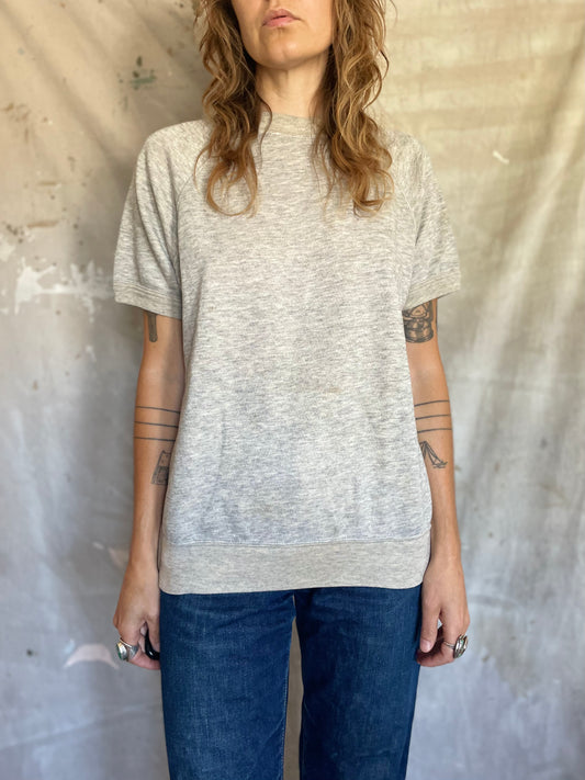 80s Blank Heather Gray Short Sleeve Sweatshirt