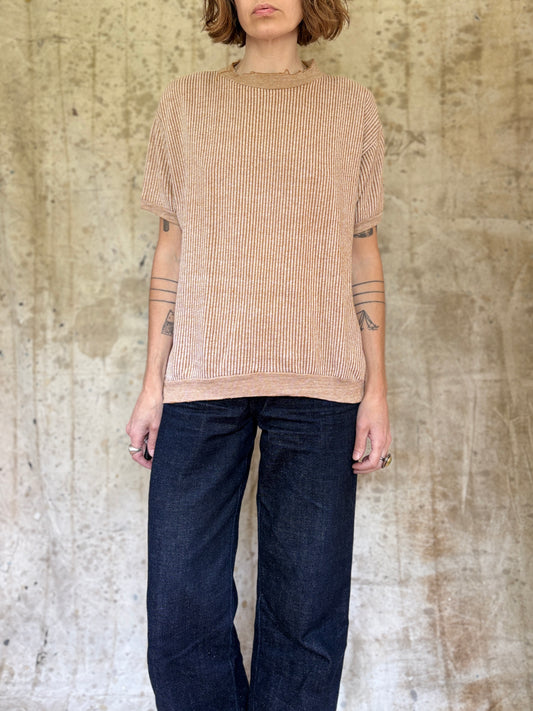 70s Brown Striped Short Sleeve Sweatshirt