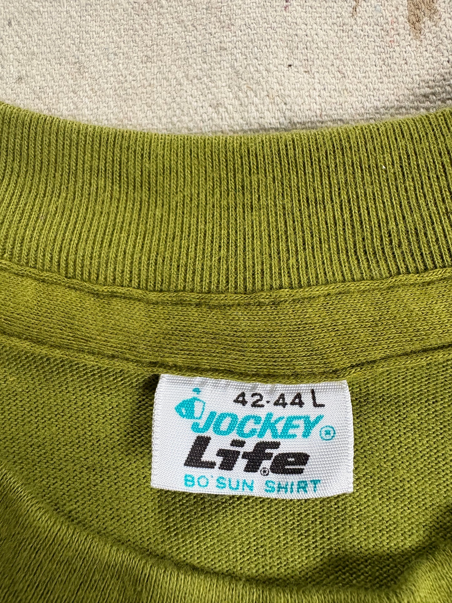Vintage 80s Blank Avocado Green Jockey Tee
