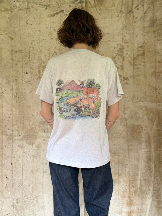 80s Deer Family And Barn Pocket Tee