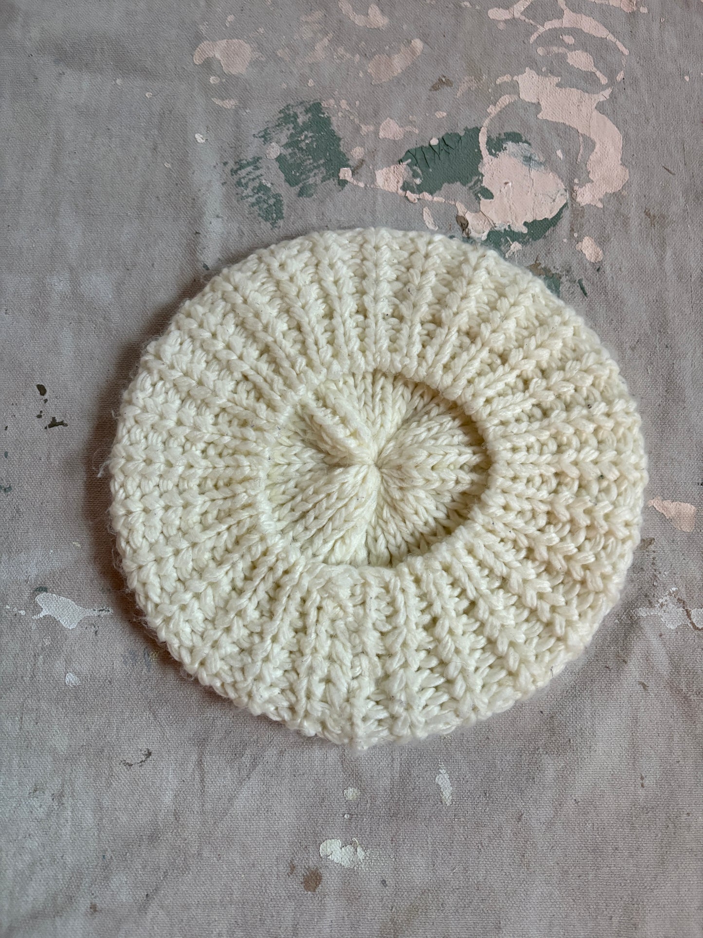 Vintage Ecru Knit Beret