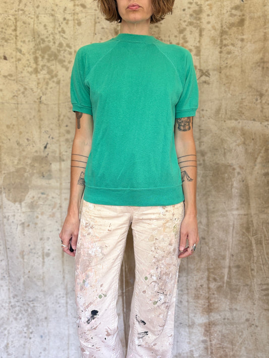 80s Blank Turquoise Short Sleeve Sweatshirt