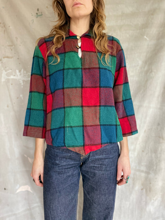 70s Plaid Wool Pullover Shirt