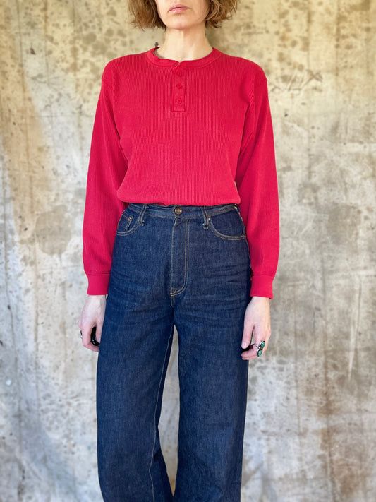90s Red Henley Thermal Shirt