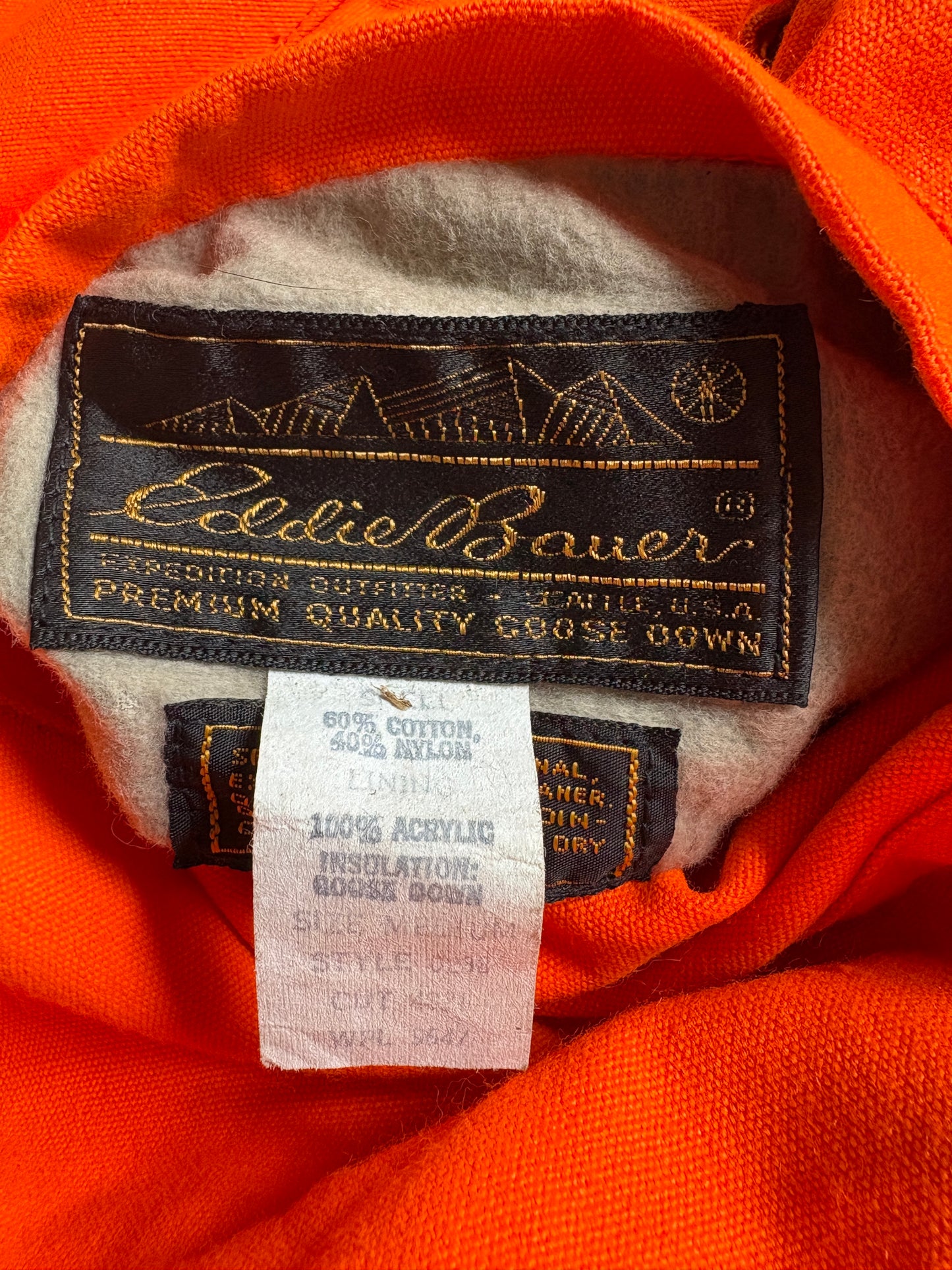 Vintage 80s Eddie Bauer Reversible Goose Down Orange Camo Vest