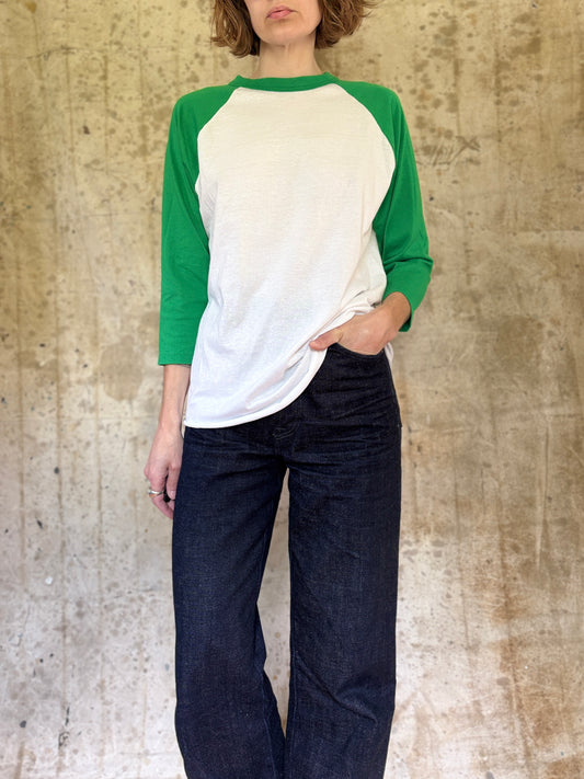 90s Green And White Baseball Tee