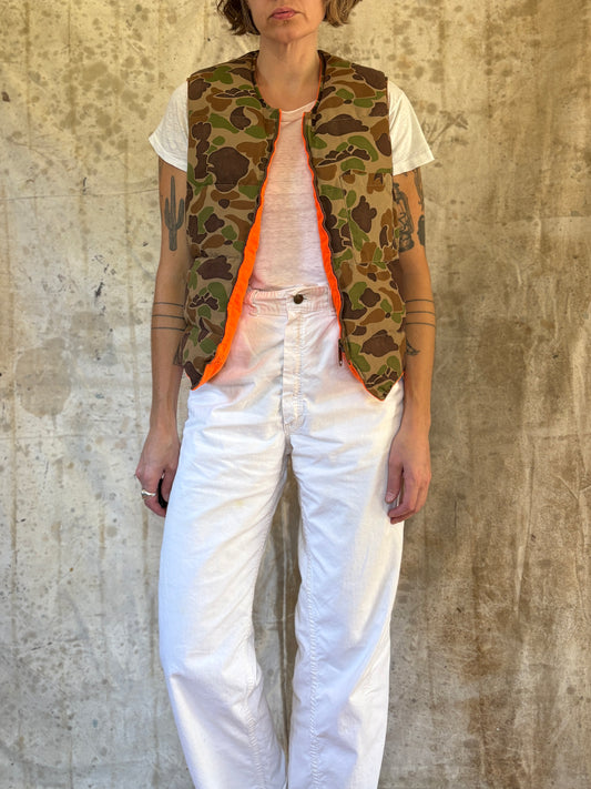 Vintage 80s Eddie Bauer Reversible Goose Down Orange Camo Vest