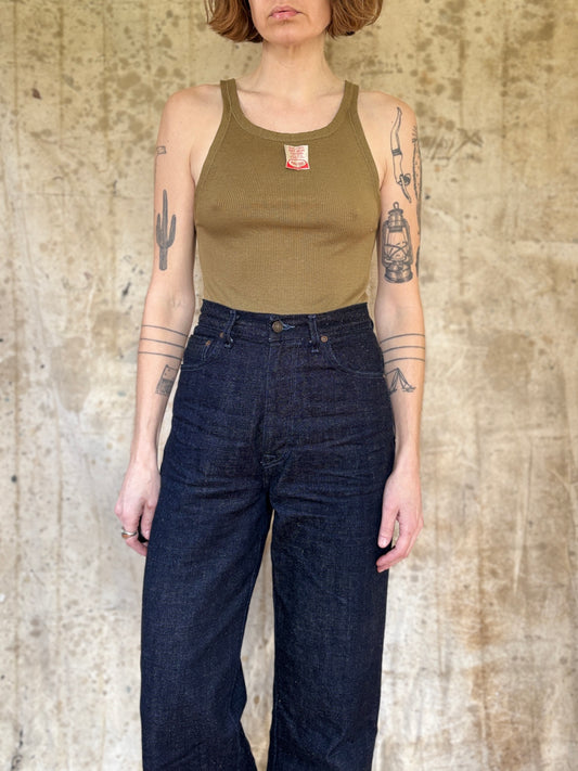 50s Deadstock Green Brown Ribbed Tank Top