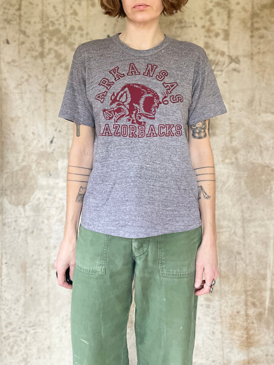80s Arkansas Razorbacks Flocked Tee