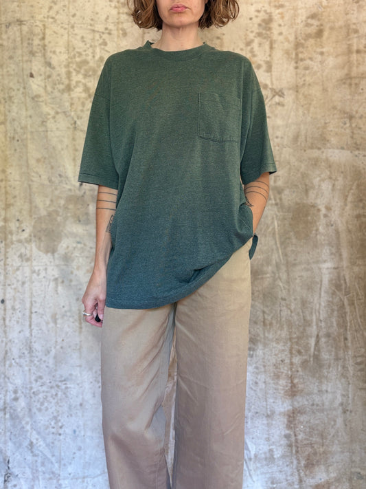 Vintage 90s Blank Green Pocket Tee