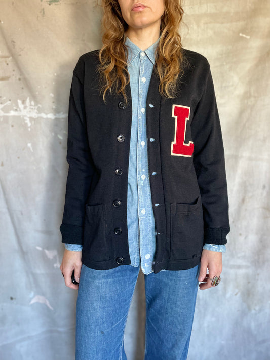 50s Black Letterman Sweater