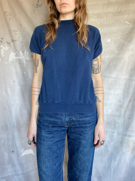 80s Blank Blue Short Sleeve Sweatshirt