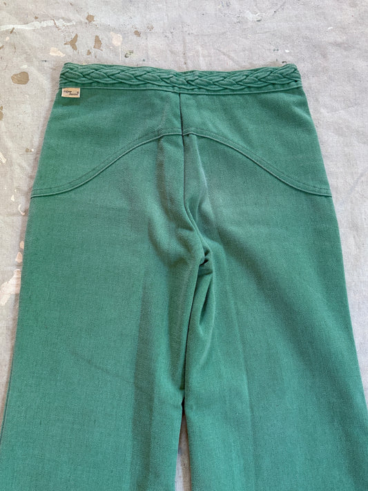 70s/80s Turquoise Braided Waist Bell Bottom Jeans