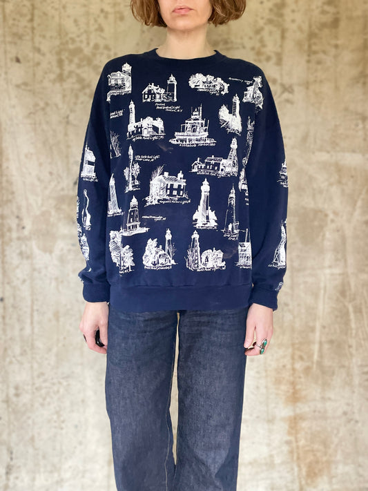 90s All Over Print Lighthouse Sweatshirt