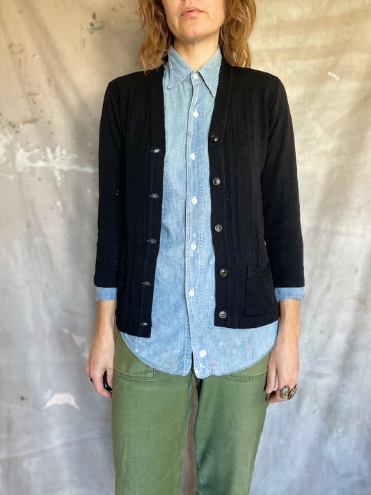 40s Black Ribbed Cardigan