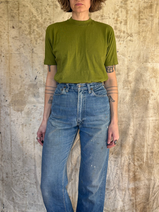 Vintage 80s Blank Avocado Green Jockey Tee