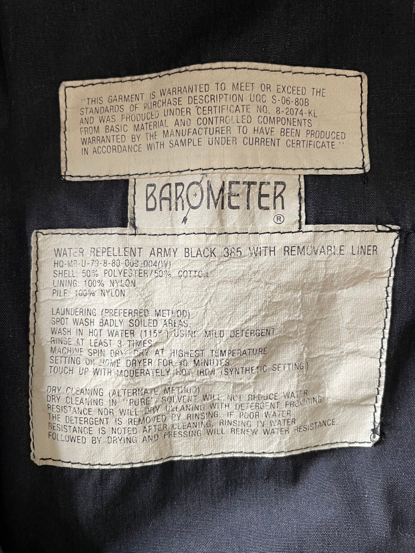 80s Black Water Repellent Lined Army Jacket
