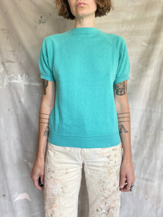 70s Teal Short Sleeve Sweatshirt
