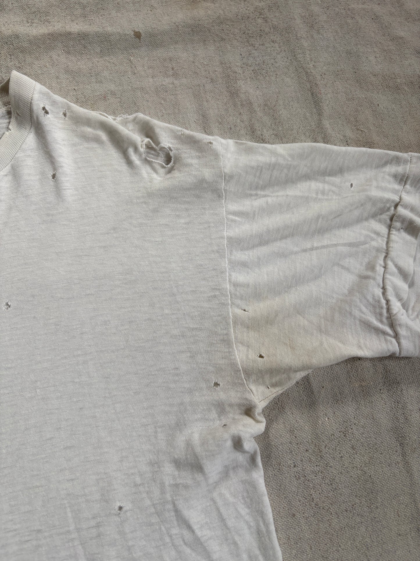 70s Thrashed Blank White Name Stencil Tee