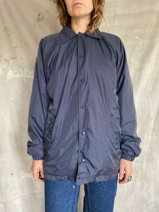90s Navy Blue Nylon Snap Front Jacket