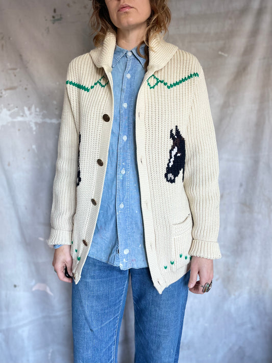 70s Shaw Collar Horse Sweater