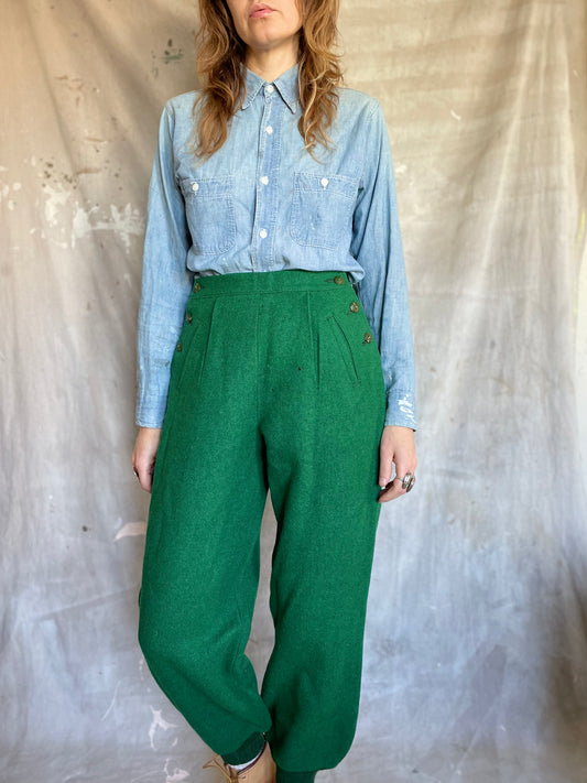 40s Kelly Green Side Zip Ski Pants