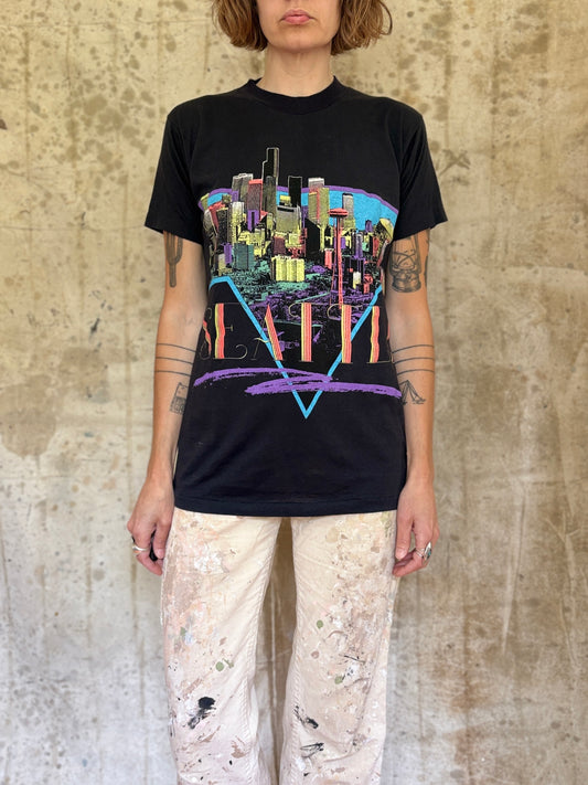 80s Neon Seattle City Scape Tee
