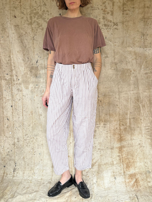 80s Brown Ticking Fabric Slacks