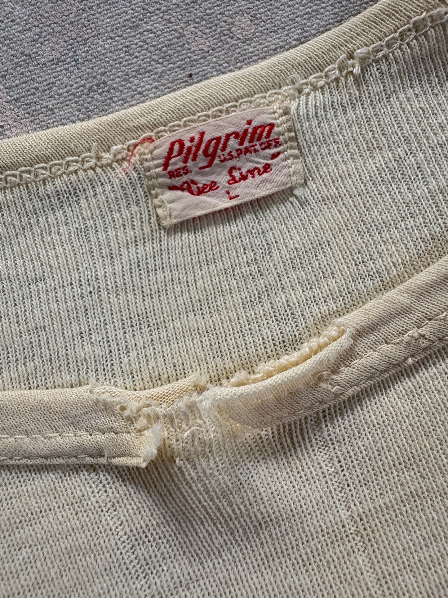 Vintage 40s Pilgrim Ribbed Off White Tee