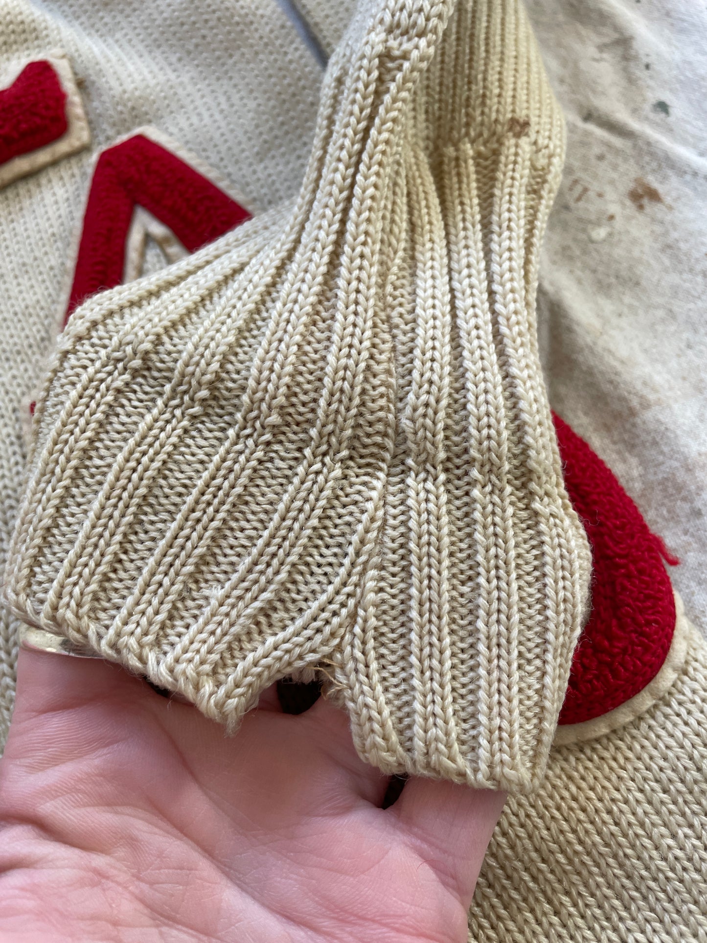 Vintage 40s Cream Letterman Sweater