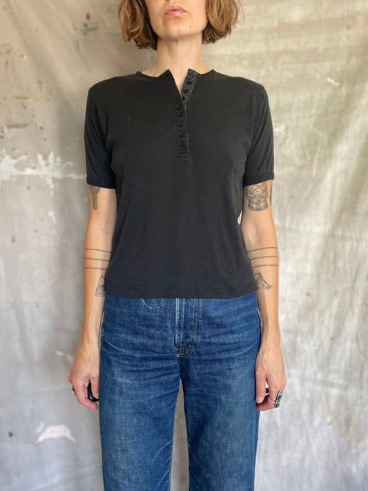 90s Blank Black Henley Tee