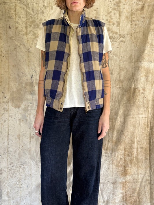80s Reversible Gingham Blue Tan Vest