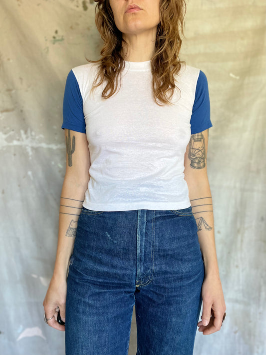 80s Blank Blue And White Tee