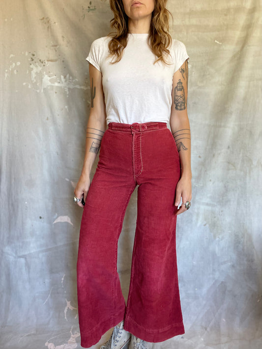 70s Brick Corduroy Wide Leg Bell Bottom Pants