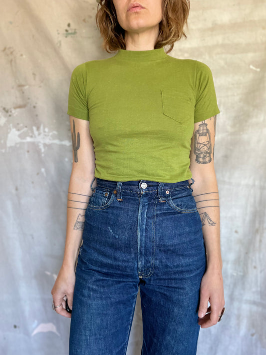 80s Blank Avocado Green Pocket Tee