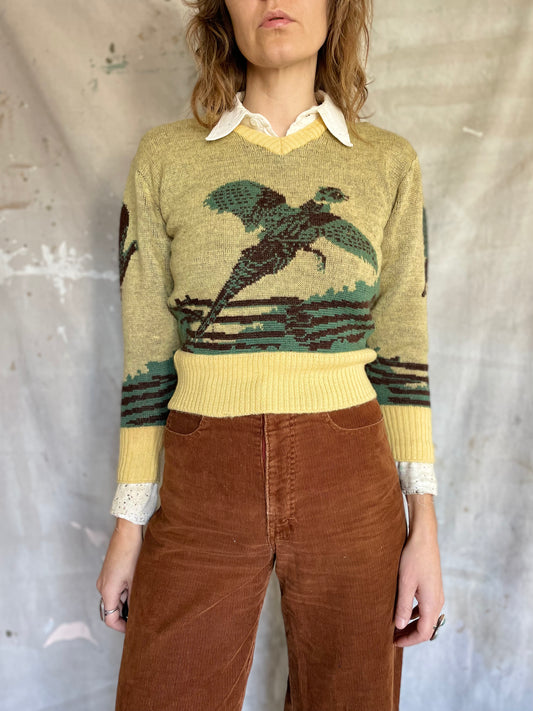 40s Lamb Knit Pheasant Novelty Sweater