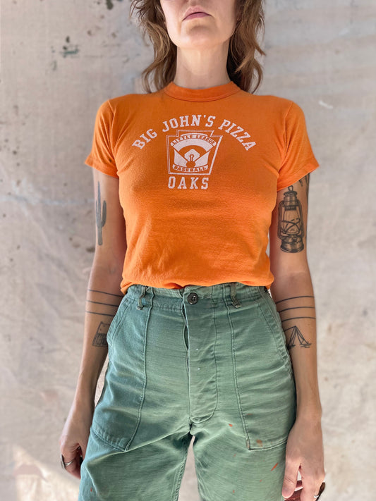 70s Big John’s Pizza Oaks Little League Baseball Tee
