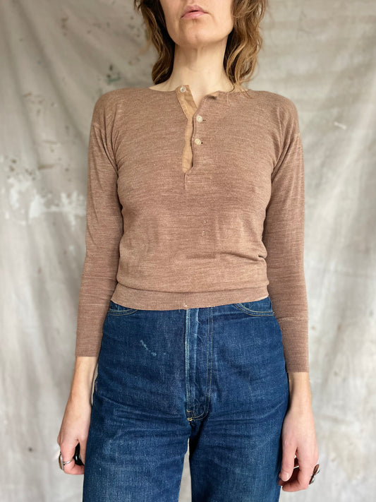 40s/50s Brown Thermal Henley
