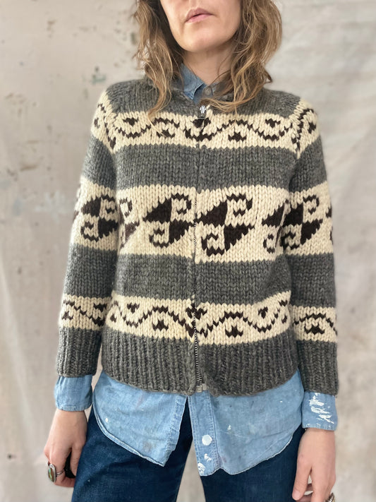 Hand Knit Cowichan Style Sweater Grey