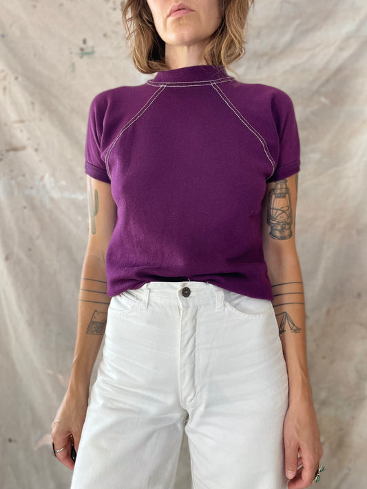 70s Blank Purple Short Sleeve Sweatshirt