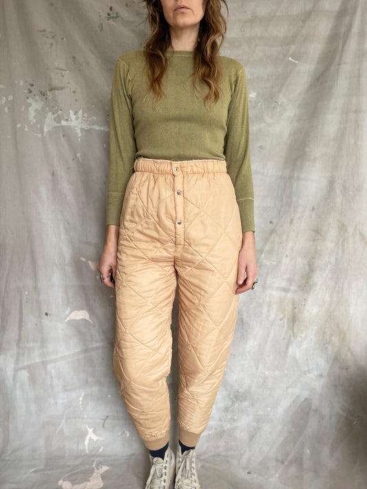 80s Peach Quilted Nylon Thermal Joggers