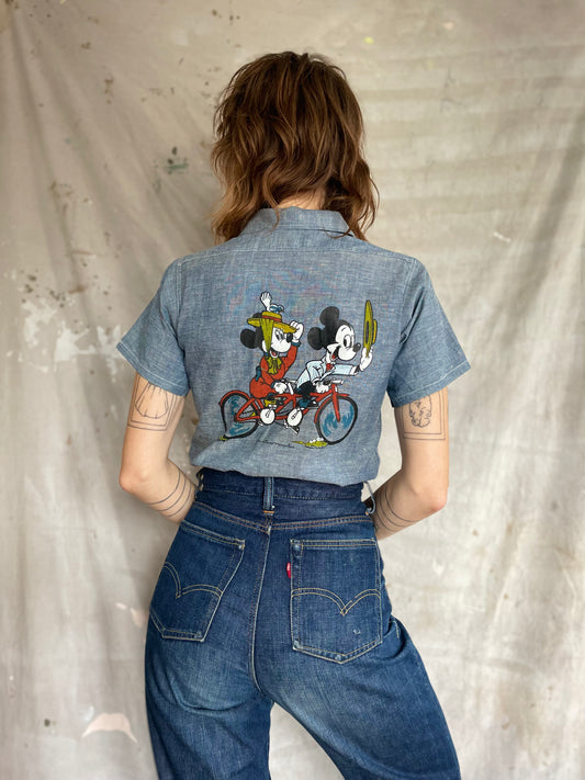 70s Mickey Mouse And Minnie Mouse Chambray Shirt